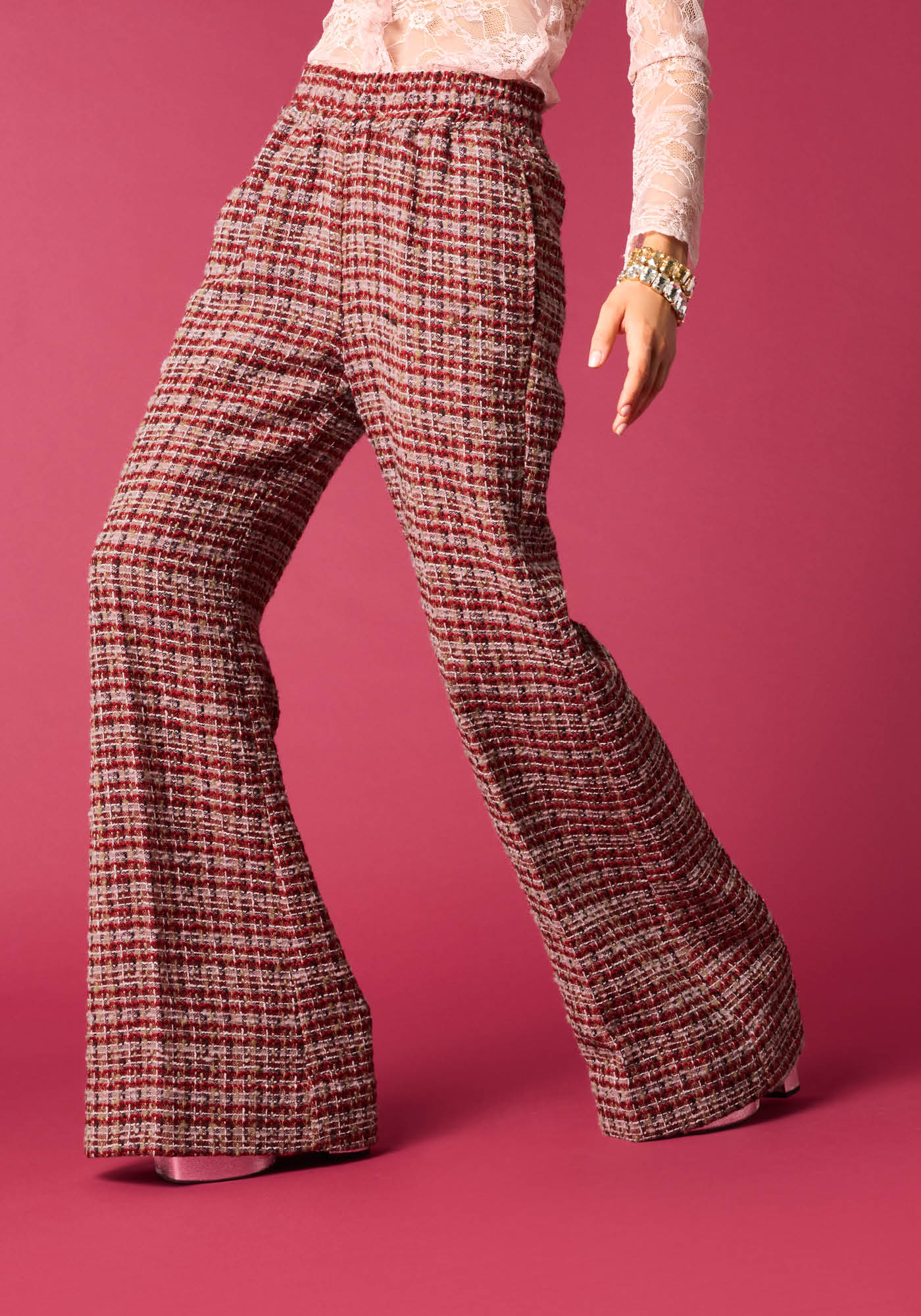 Pantaloni Palazzo in Tweed Misto Lana  - vista frontale | Nicla